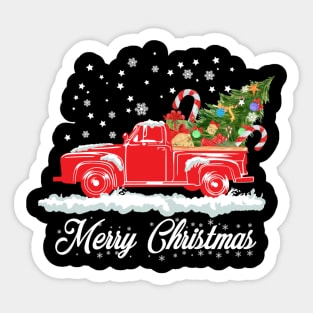 Merry Christmas Retro Vintage Red Truck Sticker